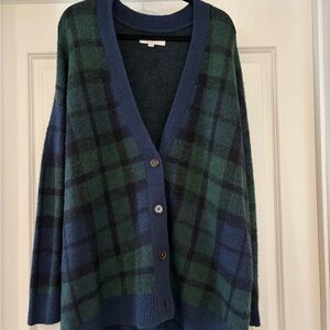 LOFT Green and Blue Plaid Cardigan